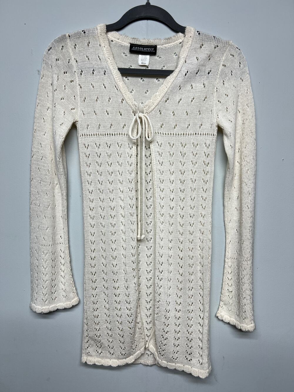 Absolutely Vintage Y2K Flared Sleeve Open Knit Cream Cardigan Small Long Line